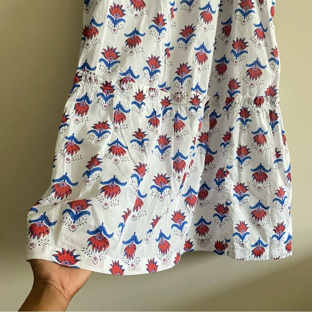 NEW J. Crew Square Neck Midi Dress in Floral Red White Blue Print - 18